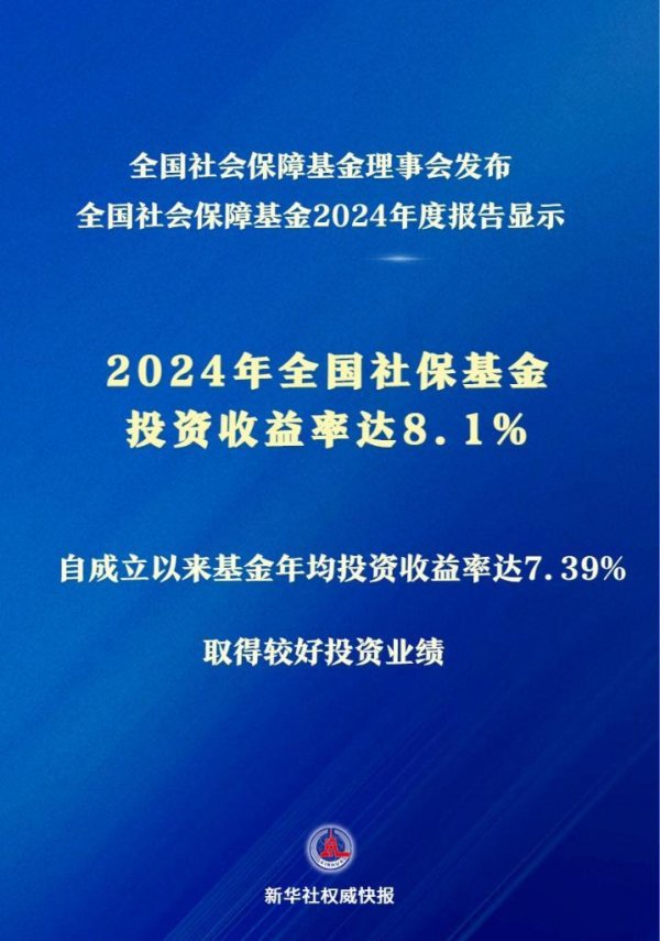 诚信-优配 投资收益率达8.1%，2024年全国社保基金实现较好保值增值