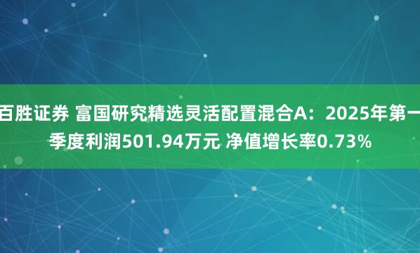 百胜证券 富国研究精选灵活配置混合A：2025年第一季度利润501.94万元 净值增长率0.73%